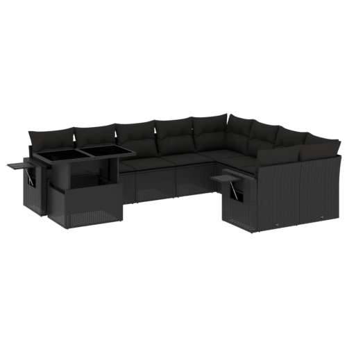 Vrtna garnitura - 10-dijelni set vrtnih sofa s jastucima crni od poliratana - Crna 1 Cijena