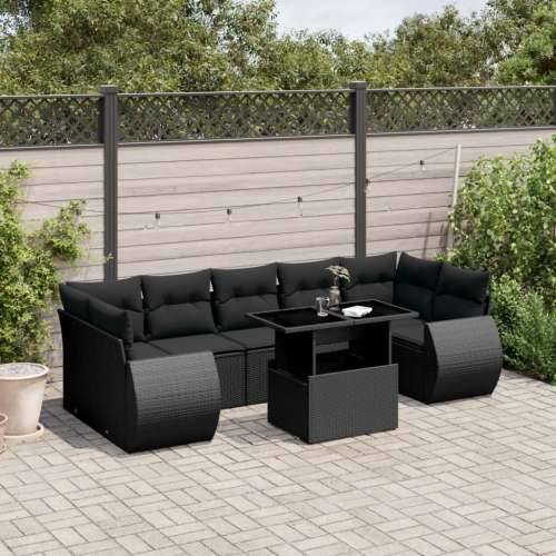 Vrtna garnitura - 8-dijelni set vrtnih sofa od poliratana s jastucima crni - Crna bez spremišta 1 Cijena