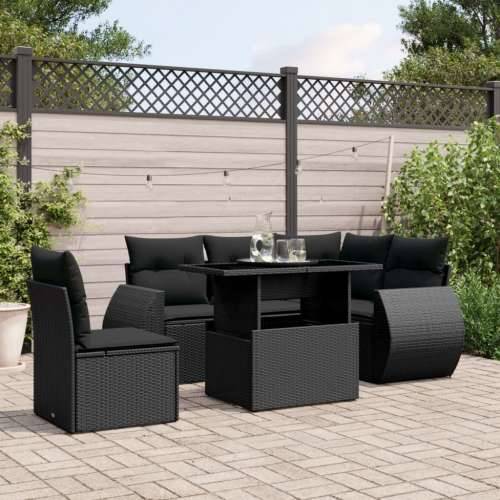 Vrtna garnitura - 6-dijelni set vrtnih sofa s jastucima crni od poliratana - Crna Sa stolom 1 Cijena