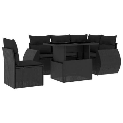 Vrtna garnitura - 6-dijelni set vrtnih sofa s jastucima crni od poliratana - Crna Sa stolom 1 Cijena