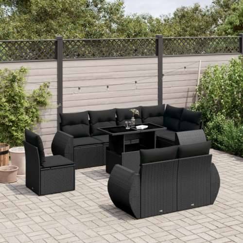 Vrtna garnitura - 9-dijelni set vrtnih sofa s jastucima crni od poliratana - Crna bez spremišta 1 Cijena