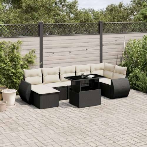 Vrtna garnitura - 8-dijelni set vrtnih sofa od poliratana s jastucima crni - Crna i krem bez spremišta 1 Cijena