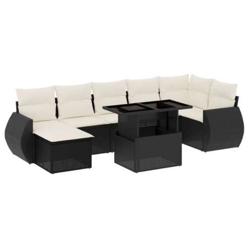 Vrtna garnitura - 8-dijelni set vrtnih sofa od poliratana s jastucima crni - Crna i krem bez spremišta 1 Cijena
