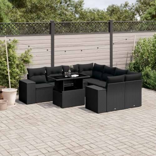 Vrtna garnitura - 9-dijelni set vrtnih sofa s jastucima crni od poliratana - Crna bez spremišta 1 Cijena