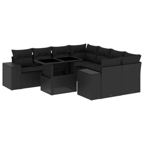 Vrtna garnitura - 9-dijelni set vrtnih sofa s jastucima crni od poliratana - Crna bez spremišta 1 Cijena