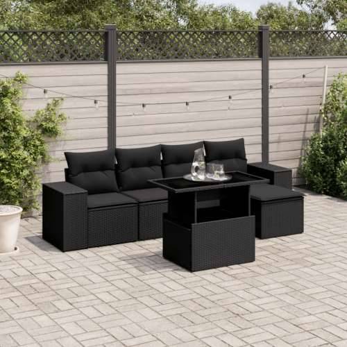 Vrtna garnitura - 6-dijelni set vrtnih sofa s jastucima crni od poliratana - Crna bez spremišta 1 Cijena