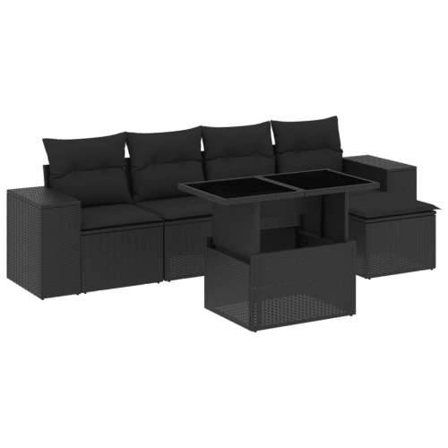 Vrtna garnitura - 6-dijelni set vrtnih sofa s jastucima crni od poliratana - Crna bez spremišta 1 Cijena