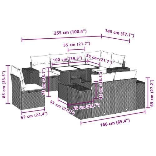 Vrtna garnitura - 9-dijelni set vrtnih sofa s jastucima crni od poliratana - Crna i krem bez spremišta 1 Cijena