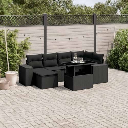 Vrtna garnitura - 7-dijelni set vrtnih sofa od poliratana s jastucima crni - Crna bez spremišta 1 Cijena