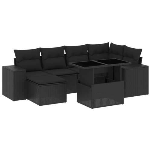 Vrtna garnitura - 7-dijelni set vrtnih sofa od poliratana s jastucima crni - Crna bez spremišta 1 Cijena