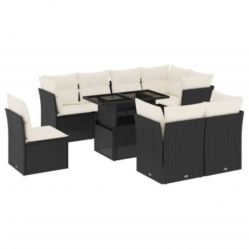 Vrtna garnitura - 9-dijelni set vrtnih sofa s jastucima crni od poliratana - Crna i krem bez spremišta 1 Cijena