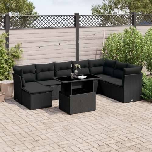 Vrtna garnitura - 9-dijelni set vrtnih sofa s jastucima crni od poliratana - Crna bez spremišta 1 Cijena