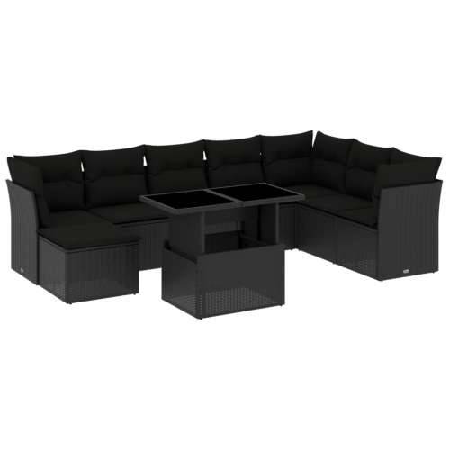 Vrtna garnitura - 9-dijelni set vrtnih sofa s jastucima crni od poliratana - Crna bez spremišta 1 Cijena