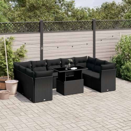 Vrtna garnitura - 10-dijelni set vrtnih sofa s jastucima crni od poliratana - Crna bez spremišta 1 Cijena