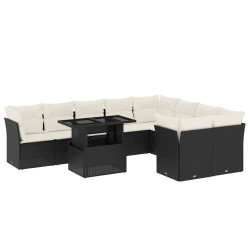 Vrtna garnitura - 10-dijelni set vrtnih sofa s jastucima crni od poliratana - Crna i krem Sa stolom 1 Cijena
