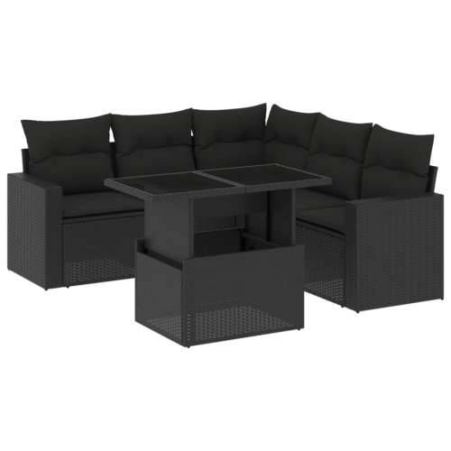 Vrtna garnitura - 6-dijelni set vrtnih sofa s jastucima crni od poliratana - Crna Sa stolom 1 Cijena