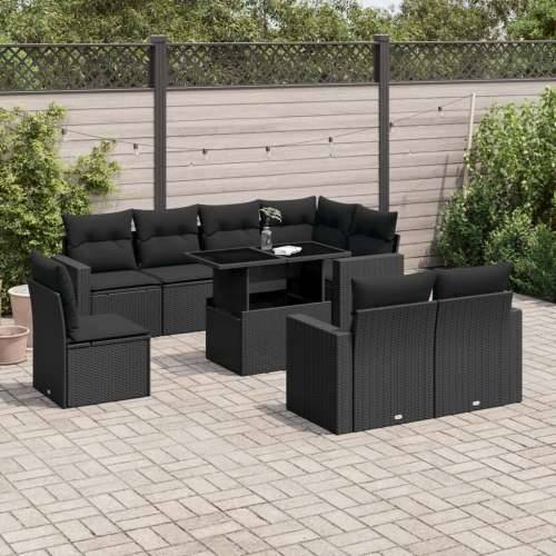 Vrtna garnitura - 9-dijelni set vrtnih sofa s jastucima crni od poliratana - Crna bez spremišta 1 Cijena