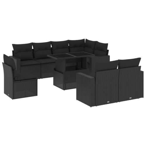 Vrtna garnitura - 9-dijelni set vrtnih sofa s jastucima crni od poliratana - Crna bez spremišta 1 Cijena