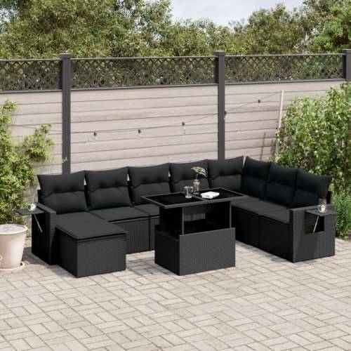 Vrtna garnitura - 8-dijelni set vrtnih sofa od poliratana s jastucima crni - Crna Sa stolom 1 Cijena