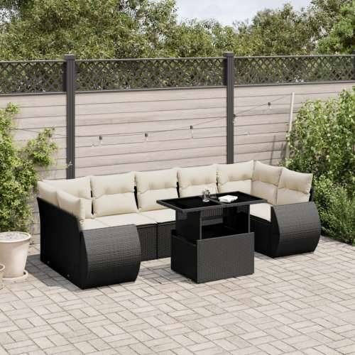 Vrtna garnitura - 8-dijelni set vrtnih sofa od poliratana s jastucima crni - Crna i krem bez spremišta 1 Cijena
