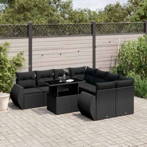 Vrtna garnitura - 9-dijelni set vrtnih sofa s jastucima crni od poliratana - Crna bez spremišta 1 Cijena