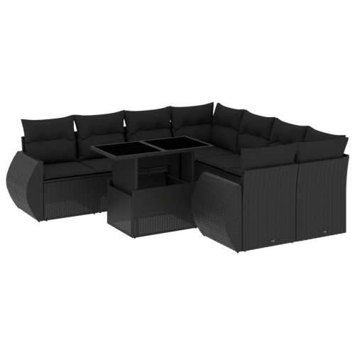 Vrtna garnitura - 9-dijelni set vrtnih sofa s jastucima crni od poliratana - Crna bez spremišta 1 Cijena