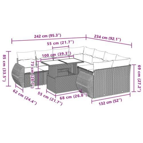 Vrtna garnitura - 9-dijelni set vrtnih sofa s jastucima crni od poliratana - Crna bez spremišta 1 Cijena