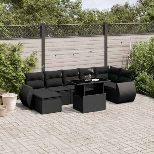 Vrtna garnitura - 8-dijelni set vrtnih sofa od poliratana s jastucima crni - Crna bez spremišta 1 Cijena