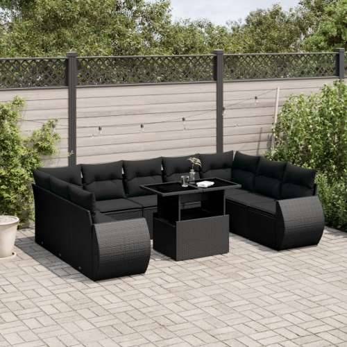 Vrtna garnitura - 10-dijelni set vrtnih sofa s jastucima crni od poliratana - Crna bez spremišta 1 Cijena