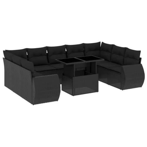 Vrtna garnitura - 10-dijelni set vrtnih sofa s jastucima crni od poliratana - Crna bez spremišta 1 Cijena