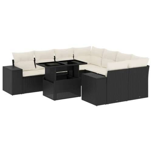 Vrtna garnitura - 9-dijelni set vrtnih sofa s jastucima crni od poliratana - Crna i krem bez spremišta 1 Cijena