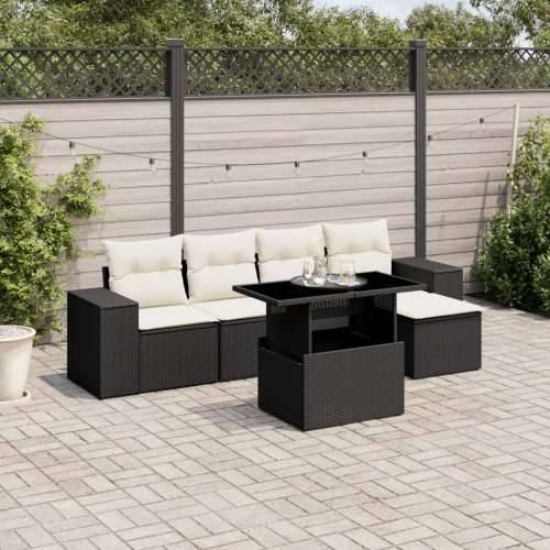 Vrtna garnitura - 6-dijelni set vrtnih sofa s jastucima crni od poliratana - Crna i krem bez spremišta 1 Cijena