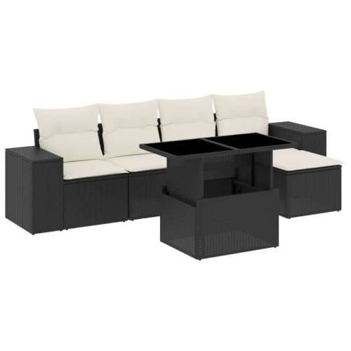Vrtna garnitura - 6-dijelni set vrtnih sofa s jastucima crni od poliratana - Crna i krem bez spremišta 1 Cijena