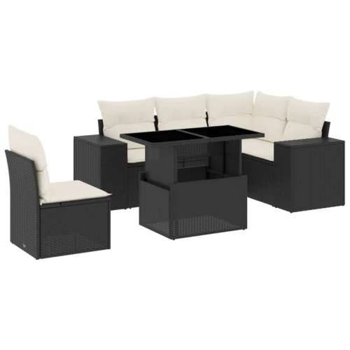 Vrtna garnitura - 6-dijelni set vrtnih sofa s jastucima crni od poliratana - Crna i krem Sa stolom 1 Cijena