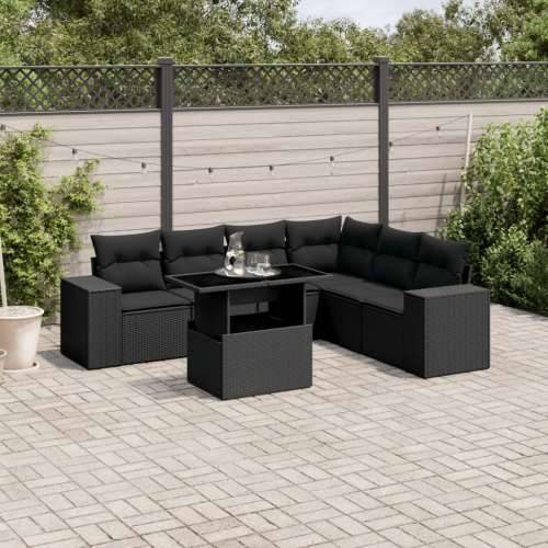 Vrtna garnitura - 7-dijelni set vrtnih sofa od poliratana s jastucima crni - Crna bez spremišta 1 Cijena