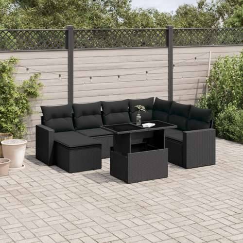 Vrtna garnitura - 8-dijelni set vrtnih sofa od poliratana s jastucima crni - Crna Sa stolom 1 Cijena