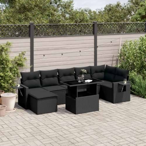 Vrtna garnitura - 8-dijelni set vrtnih sofa od poliratana s jastucima crni - Crna bez spremišta 1 Cijena