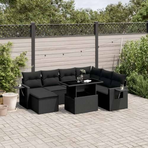 Vrtna garnitura - 9-dijelni set vrtnih sofa s jastucima crni od poliratana - Crna bez spremišta 1 Cijena