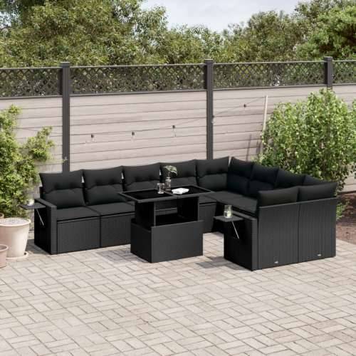 Vrtna garnitura - 10-dijelni set vrtnih sofa s jastucima crni od poliratana - Crna Sa stolom 1 Cijena