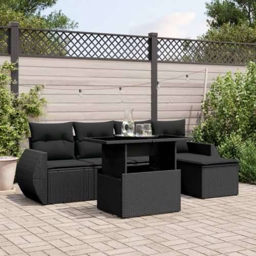 Vrtna garnitura - 6-dijelni set vrtnih sofa s jastucima crni od poliratana - Crna bez spremišta 1 Cijena