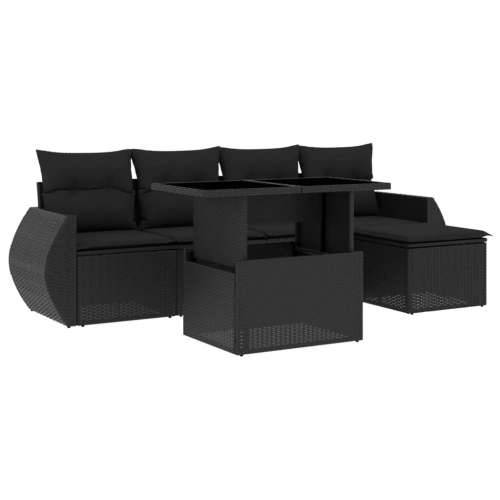 Vrtna garnitura - 6-dijelni set vrtnih sofa s jastucima crni od poliratana - Crna bez spremišta 1 Cijena