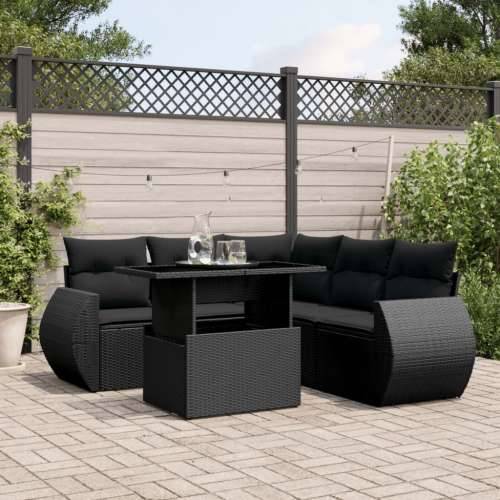 Vrtna garnitura - 6-dijelni set vrtnih sofa s jastucima crni od poliratana - Crna Sa stolom 1 Cijena