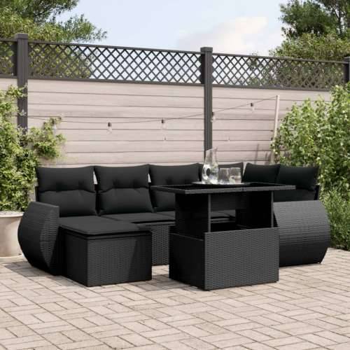 Vrtna garnitura - 7-dijelni set vrtnih sofa od poliratana s jastucima crni - Crna bez spremišta 1 Cijena