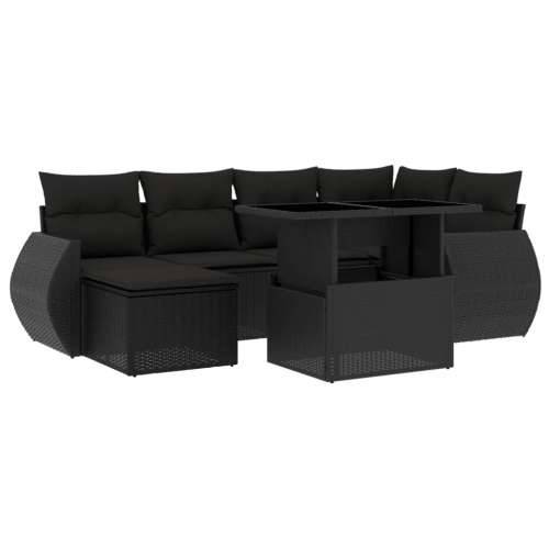 Vrtna garnitura - 7-dijelni set vrtnih sofa od poliratana s jastucima crni - Crna bez spremišta 1 Cijena