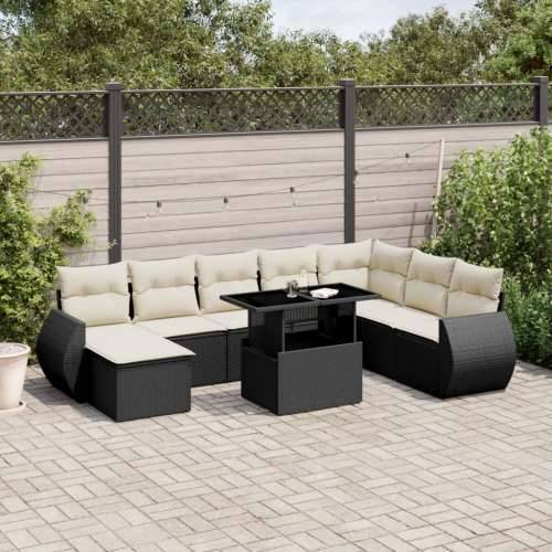 Vrtna garnitura - 9-dijelni set vrtnih sofa s jastucima crni od poliratana - Crna i krem bez spremišta 1 Cijena
