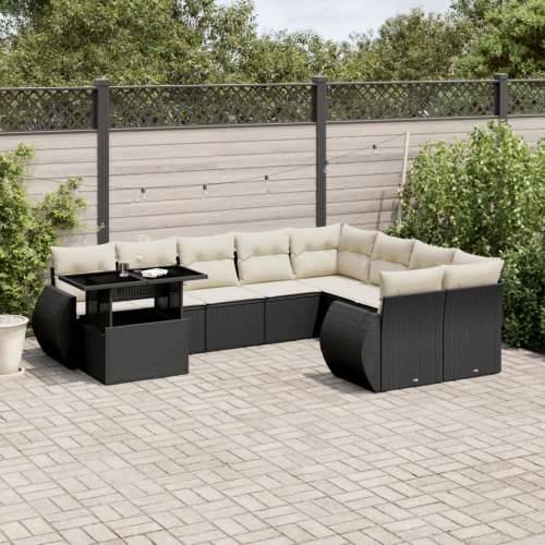 Vrtna garnitura - 10-dijelni set vrtnih sofa s jastucima crni od poliratana - Crna i krem 1 Cijena