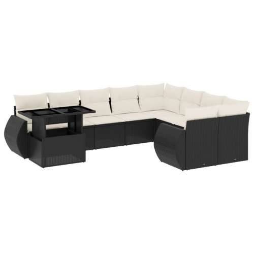 Vrtna garnitura - 10-dijelni set vrtnih sofa s jastucima crni od poliratana - Crna i krem 1 Cijena
