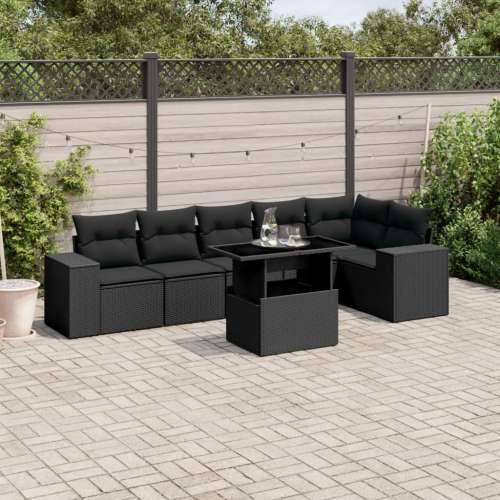 Vrtna garnitura - 7-dijelni set vrtnih sofa od poliratana s jastucima crni - Crna Sa stolom 1 Cijena
