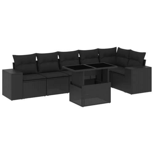 Vrtna garnitura - 7-dijelni set vrtnih sofa od poliratana s jastucima crni - Crna Sa stolom 1 Cijena