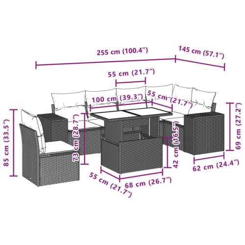 Vrtna garnitura - 7-dijelni set vrtnih sofa od poliratana s jastucima crni - Crna i krem Sa stolom 1 Cijena